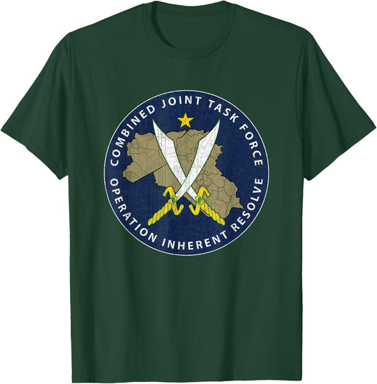 CJTF - OIR Operation Inherent Resolve Veteran Black Men's Vintage Modern Veteran-Themed Printed , Small, Short Sleeve T-Shirt - T-Shirt | Forest
