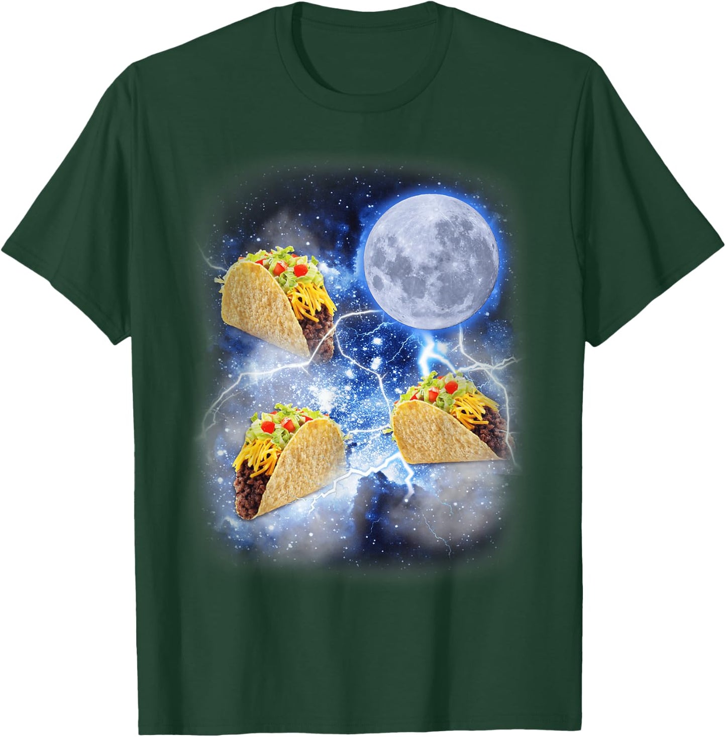 Three Taco Moon - Funny 3 Tacos Howling Meme Weird Cursed T-Shirt - T-Shirt | Forest