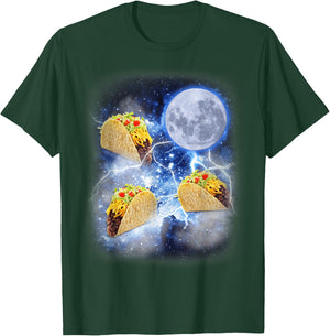 Three Taco Moon - Funny 3 Tacos Howling Meme Weird Cursed T-Shirt - T-Shirt | Forest