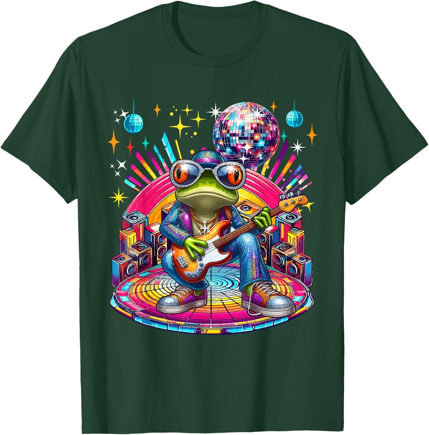 Frog Sunglasses Playing Guitar Colorful Costume Disco T-Shirt - T-Shirt | Forest