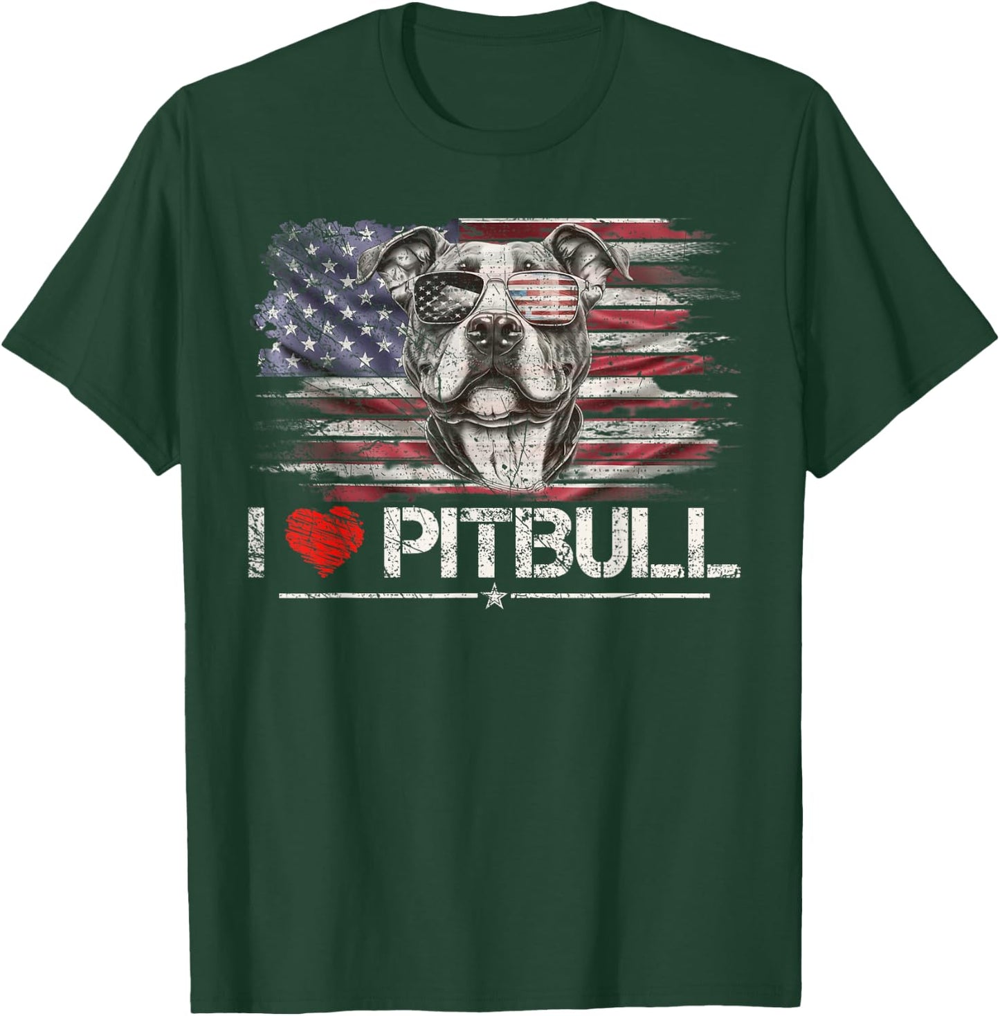 Vintage USA Flag I Love My Pitbull Dog Heart, Pittie Lover Kids Men T-Shirt - T-Shirt | Forest