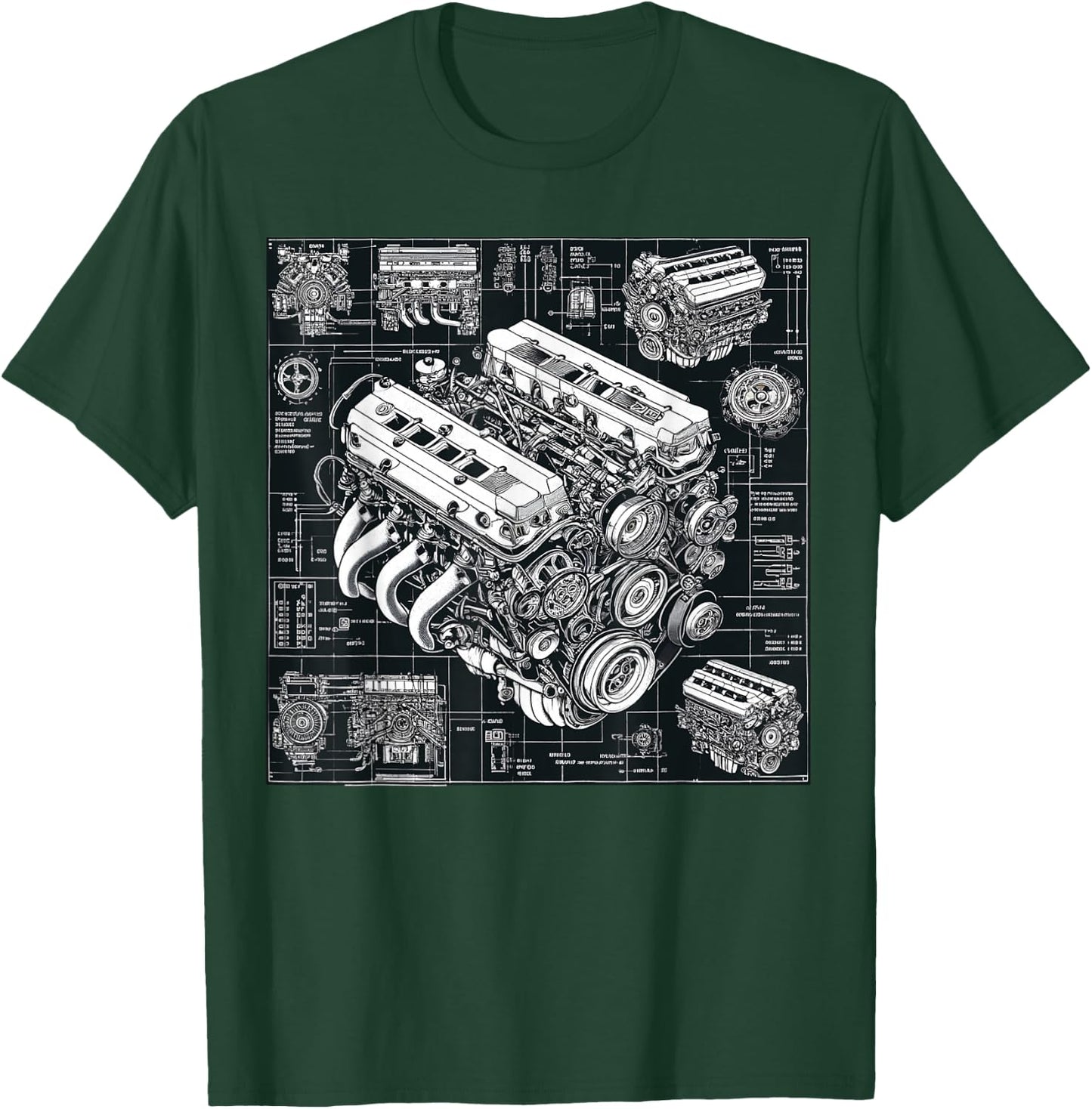 High Performance GTE Engine Blueprint For Car Mechanics T-Shirt - T-Shirt | Forest