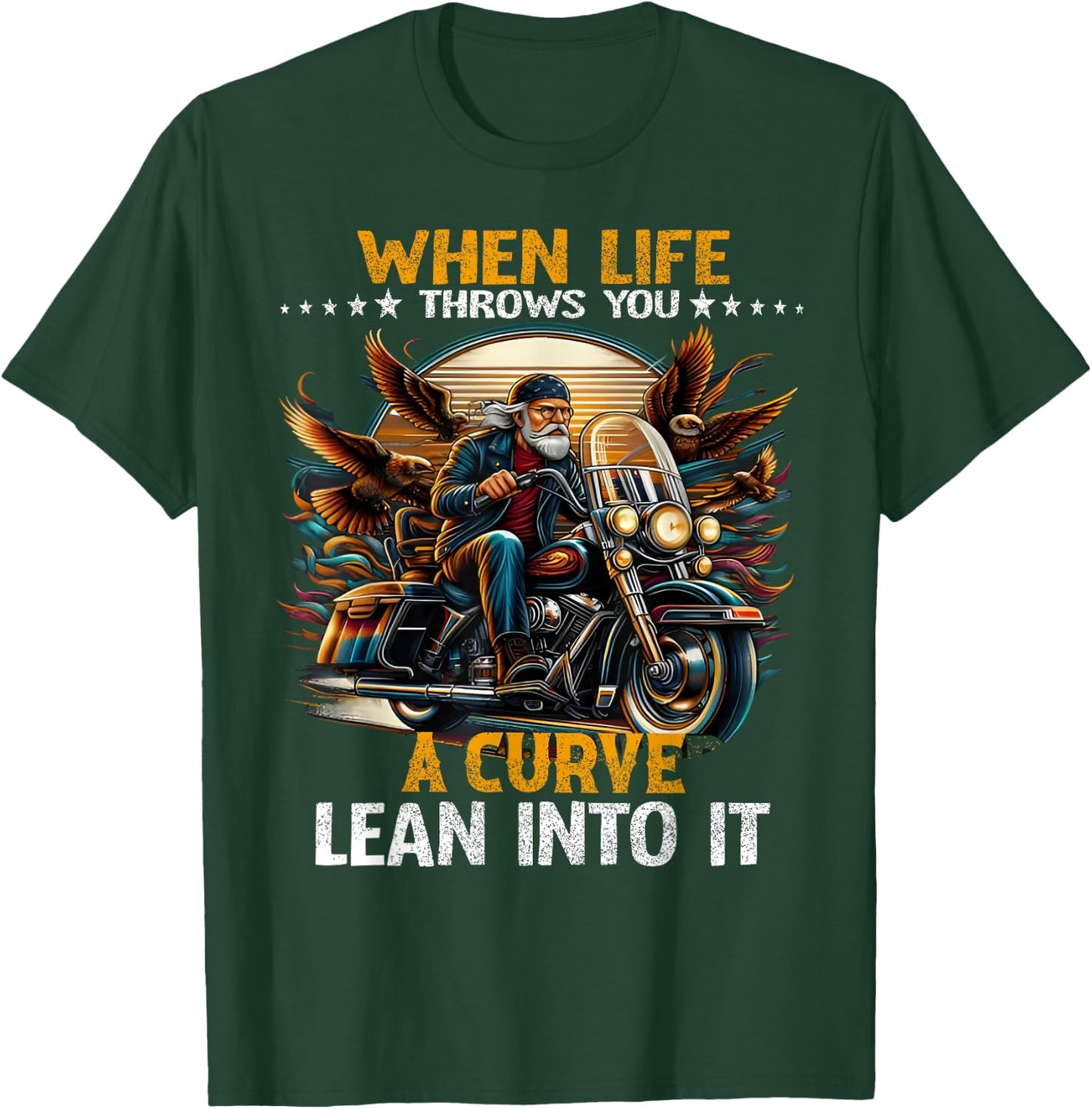Biker When Life Throws You A Curve Grandpa Motorbike T-Shirt - T-Shirt | Forest