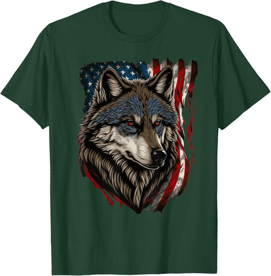 Wolf Outfit Patriotic Wolves 4th Of July USA American Flag T-Shirt - T-Shirt | Forest