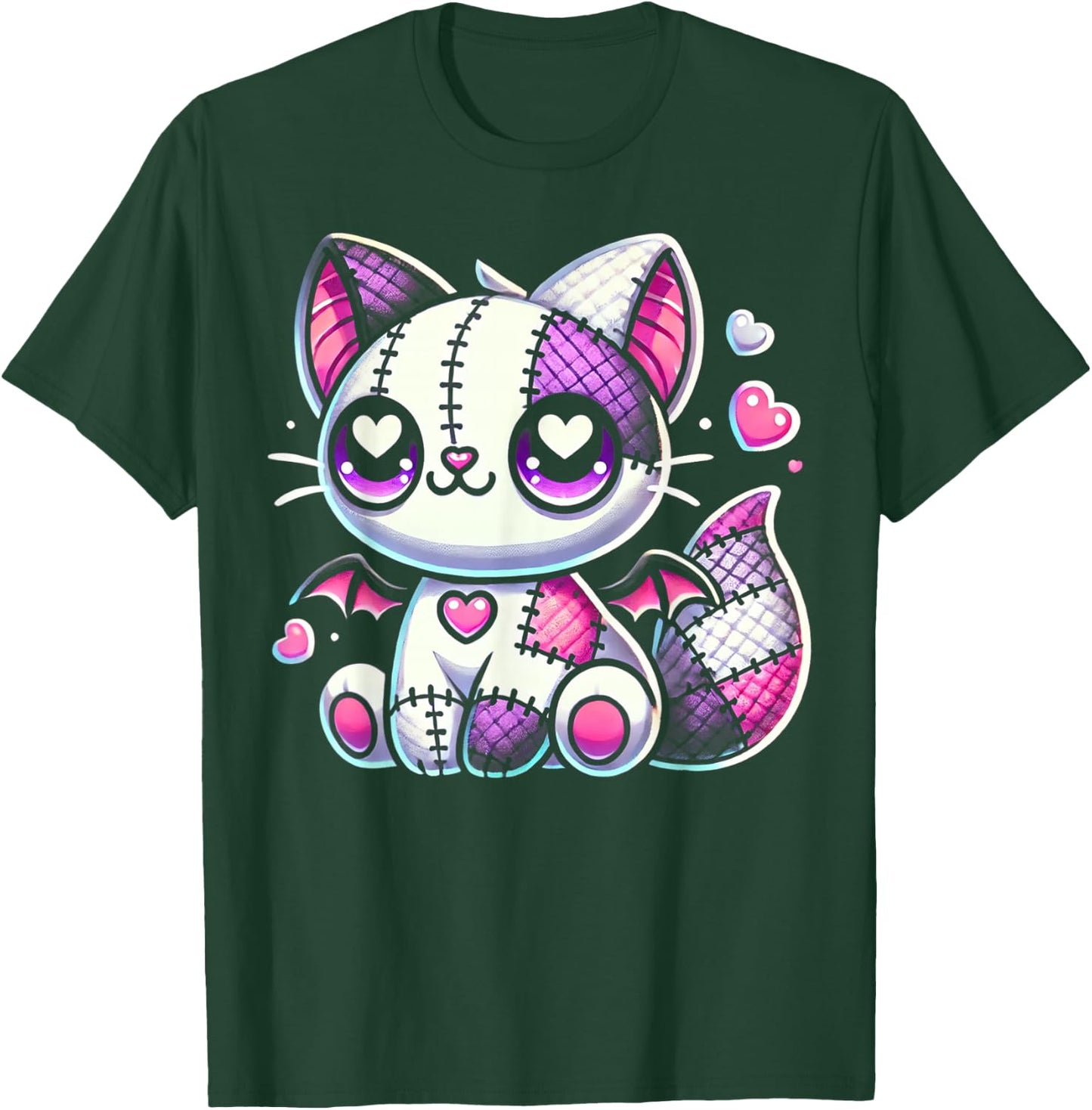 Kawaii Pastel Goth Creepy and Witchy Zombie Patchwork Cat T-Shirt - T-Shirt | Forest