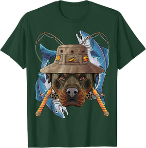 Fishing Rottweiler Outdoor Fisherman Dog Cute Fly Fishing T-Shirt - T-Shirt | Forest