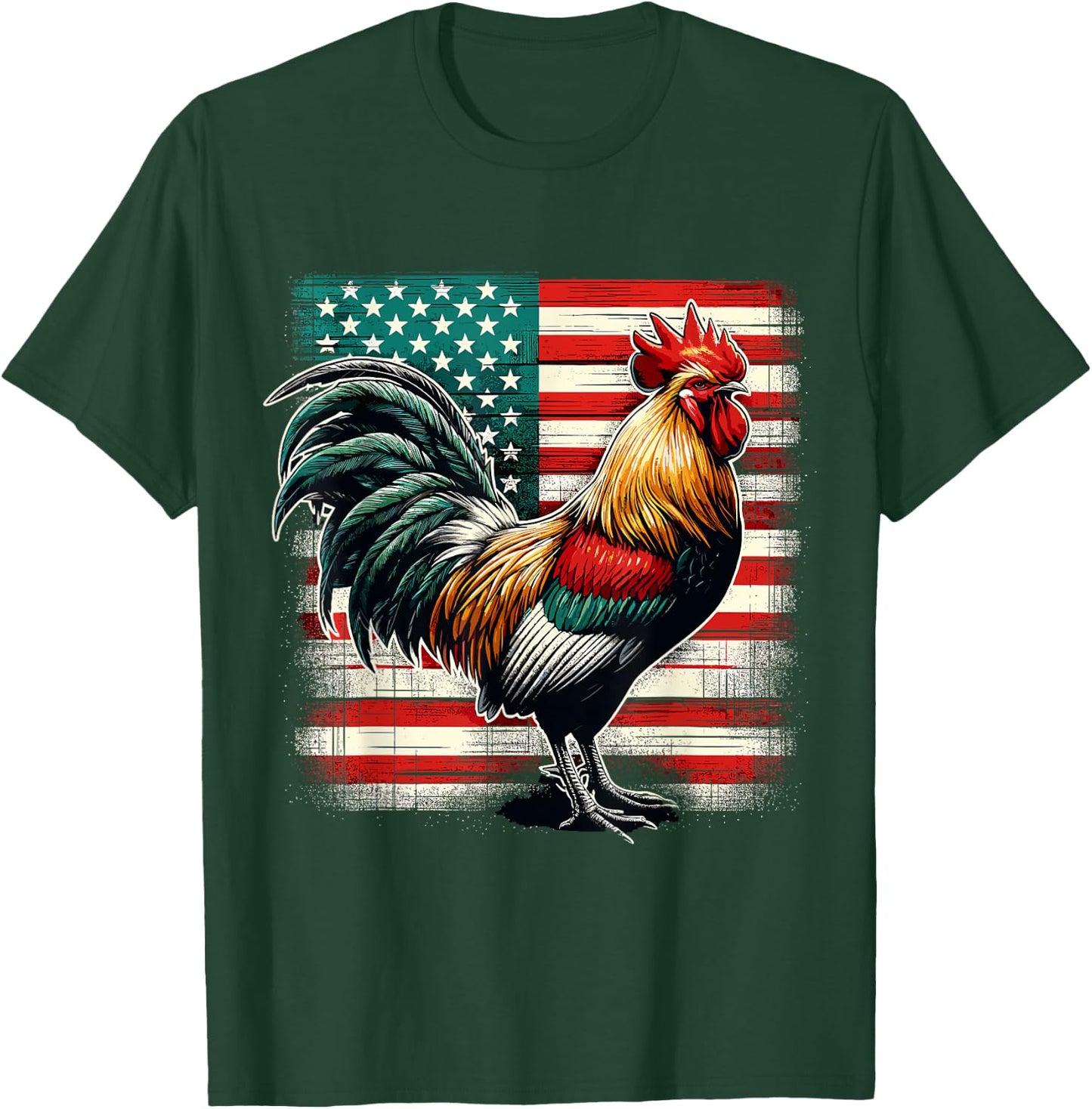 Patriotic Rooster USA Flag Chicken Farmer T-Shirt - T-Shirt | Forest