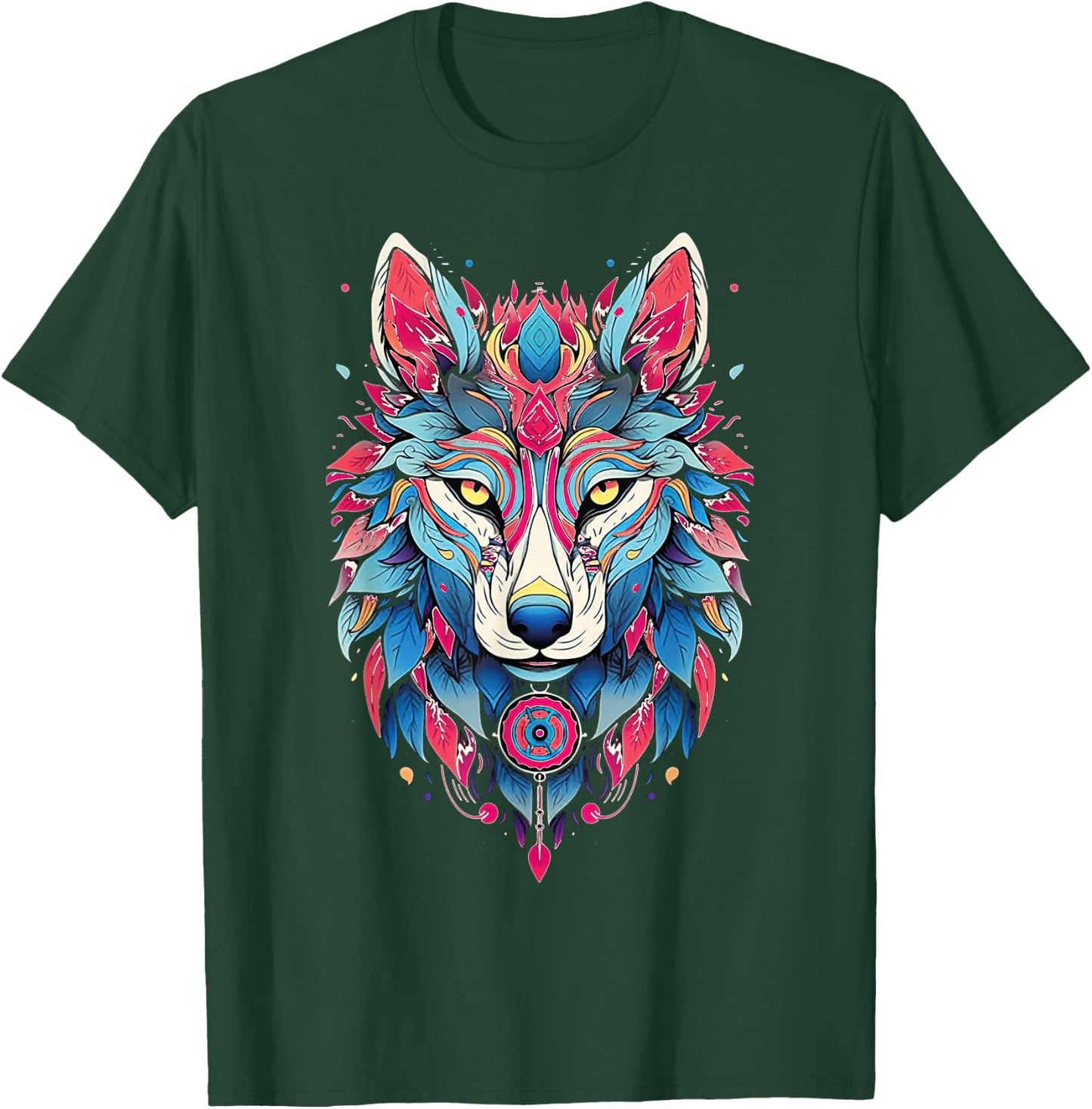 Native American Boho Wolf Splash Art Animal Face Wolf T-Shirt - T-Shirt | Forest