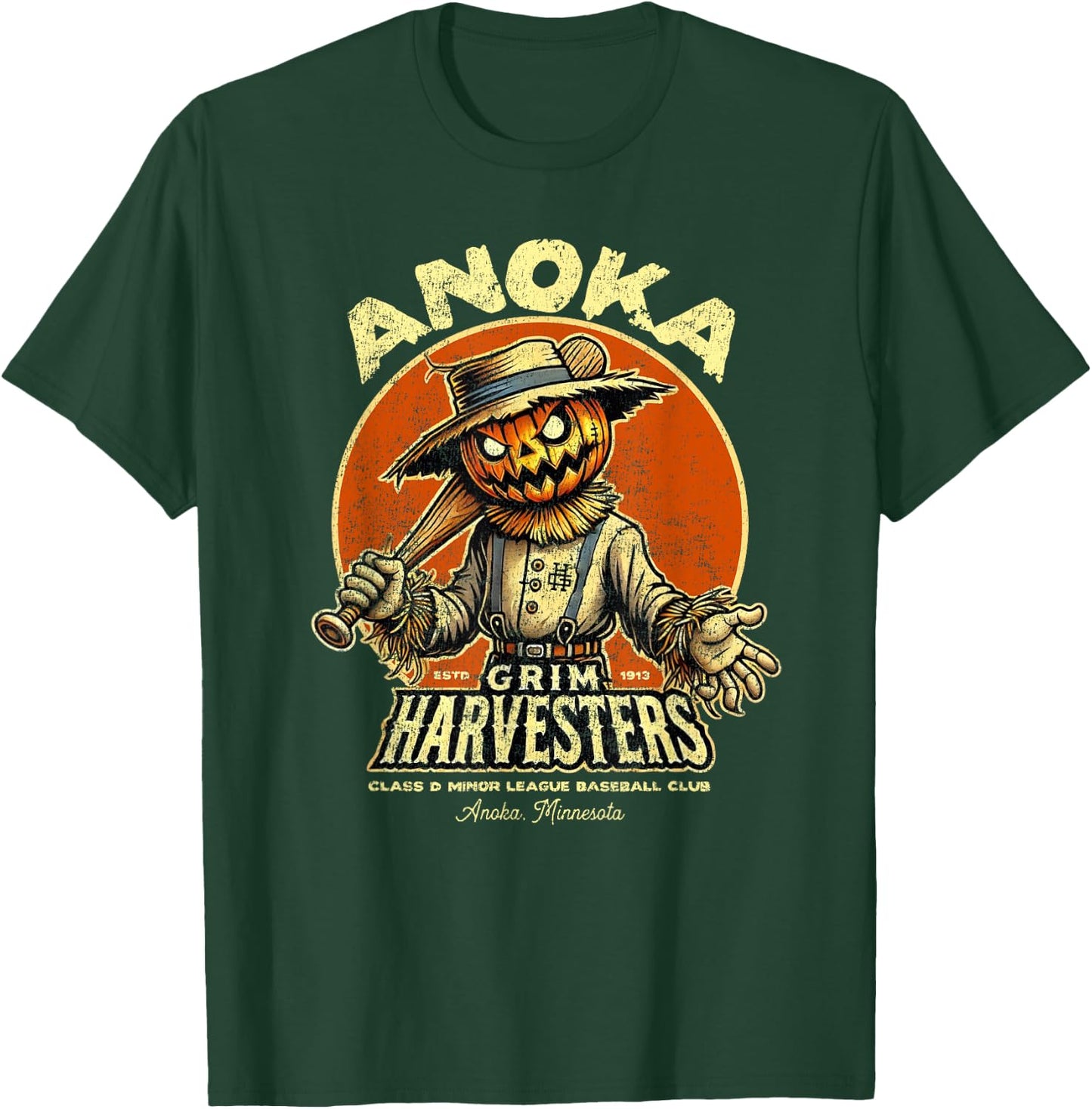 Halloween Anoka MN Grim Harvesters Minor League Baseball T-Shirt - T-Shirt | Forest