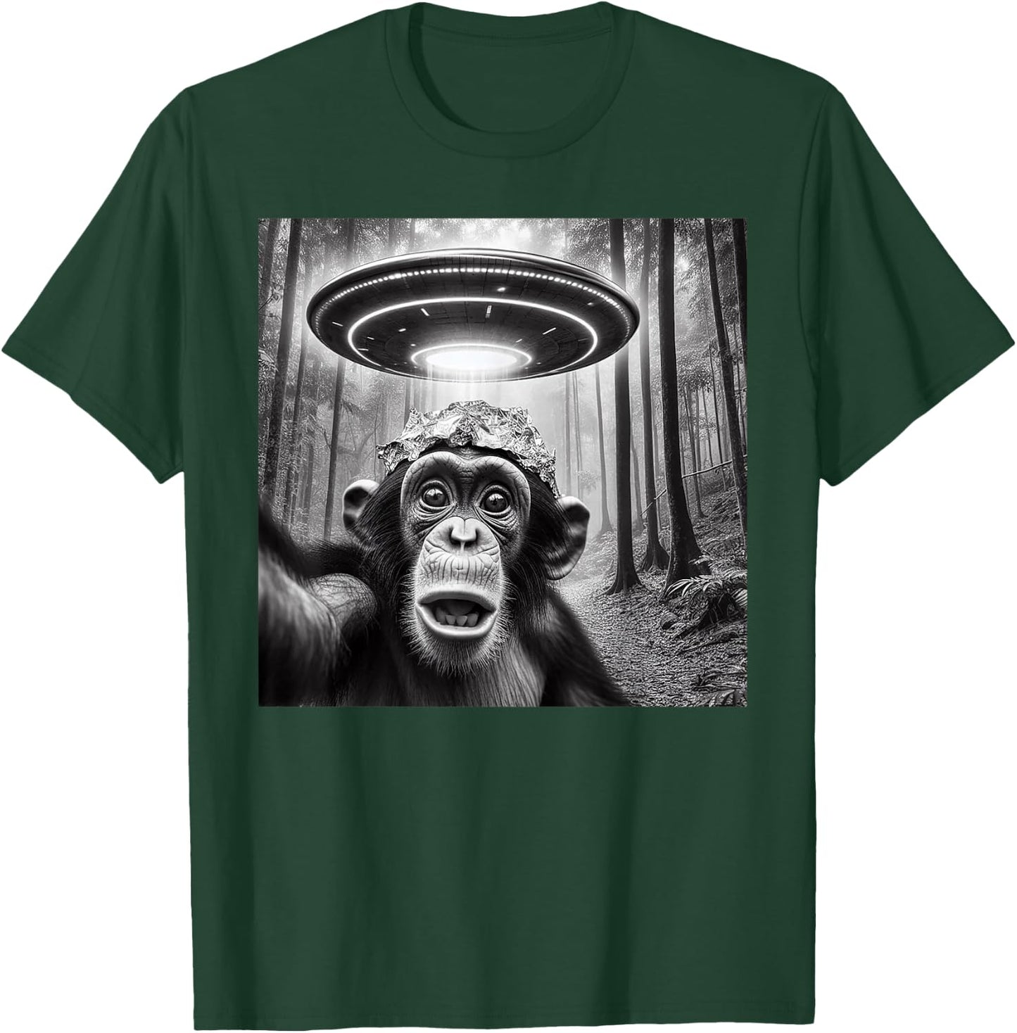 Funny Alien Abduction Meme UFO Monkey Encounter Ape Selfie T-Shirt - T-Shirt | Forest