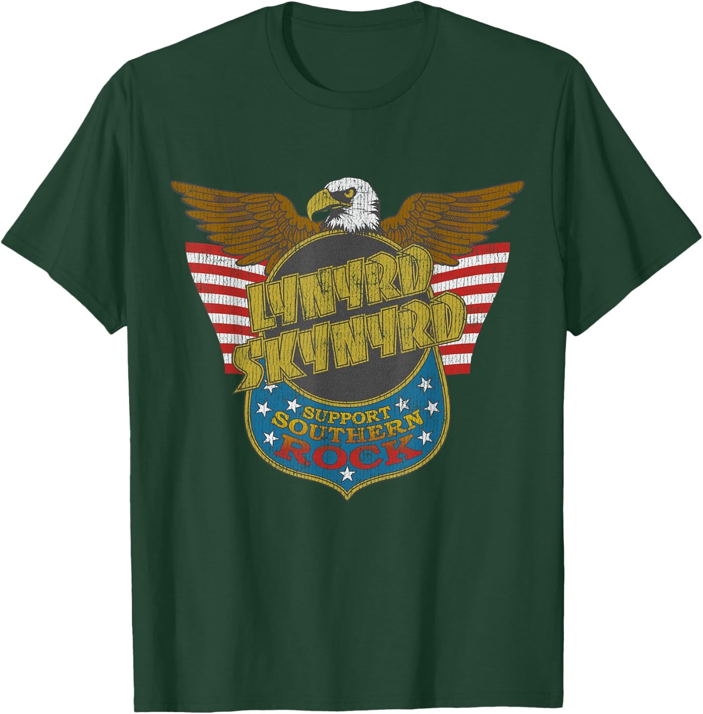 Lynyrd Skynyrd Eagle Support Badge US Flag 70s Southern Rock T-Shirt - T-Shirt | Forest