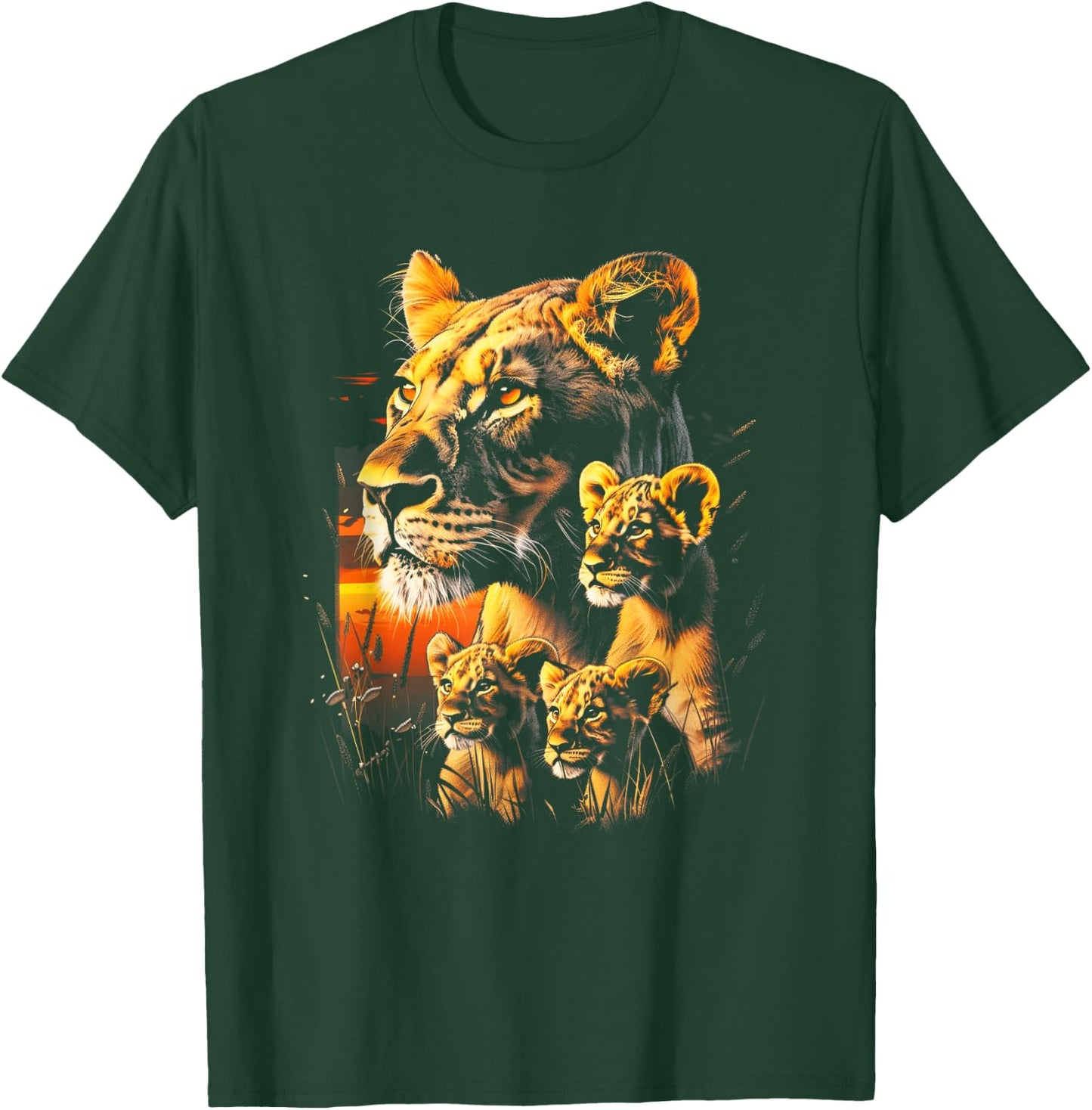 Lioness Cubs African Sunset Lion family Lion cubs T-Shirt - T-Shirt | Forest