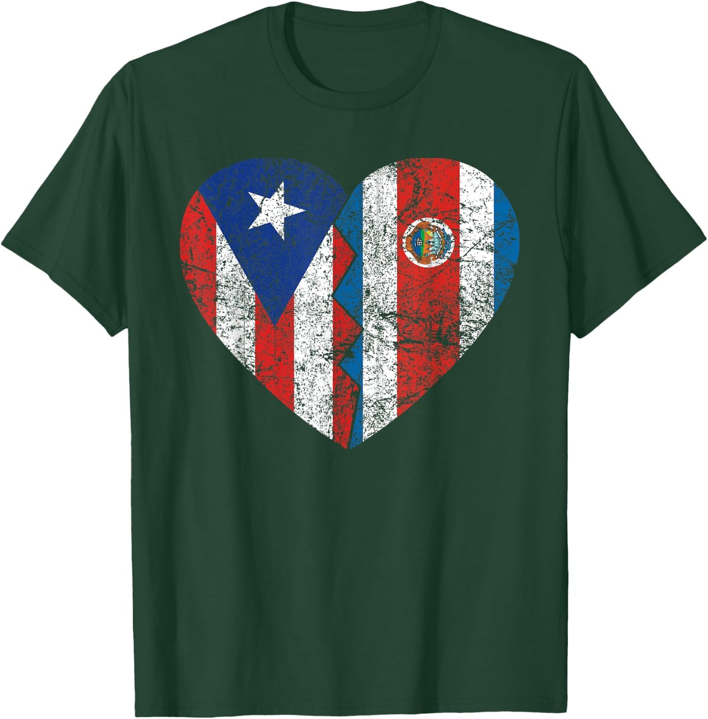 Costa Rican Puerto Rican Flags | Puerto Rico Costa Rica T-Shirt - T-Shirt | Forest