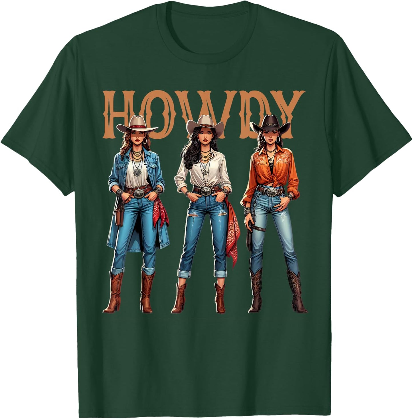 Women Western Cowgirl Rodeo Melanin History Texas T-Shirt - T-Shirt | Forest