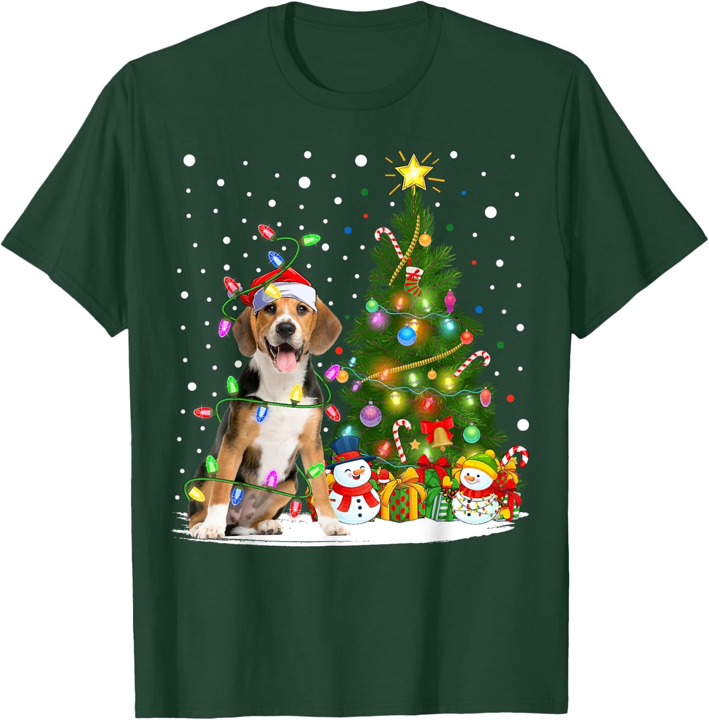 Santa Beagle Dog Xmas Tree Lighting Beagle Christmas Men Women Kids T-Shirt - T-Shirt | Forest