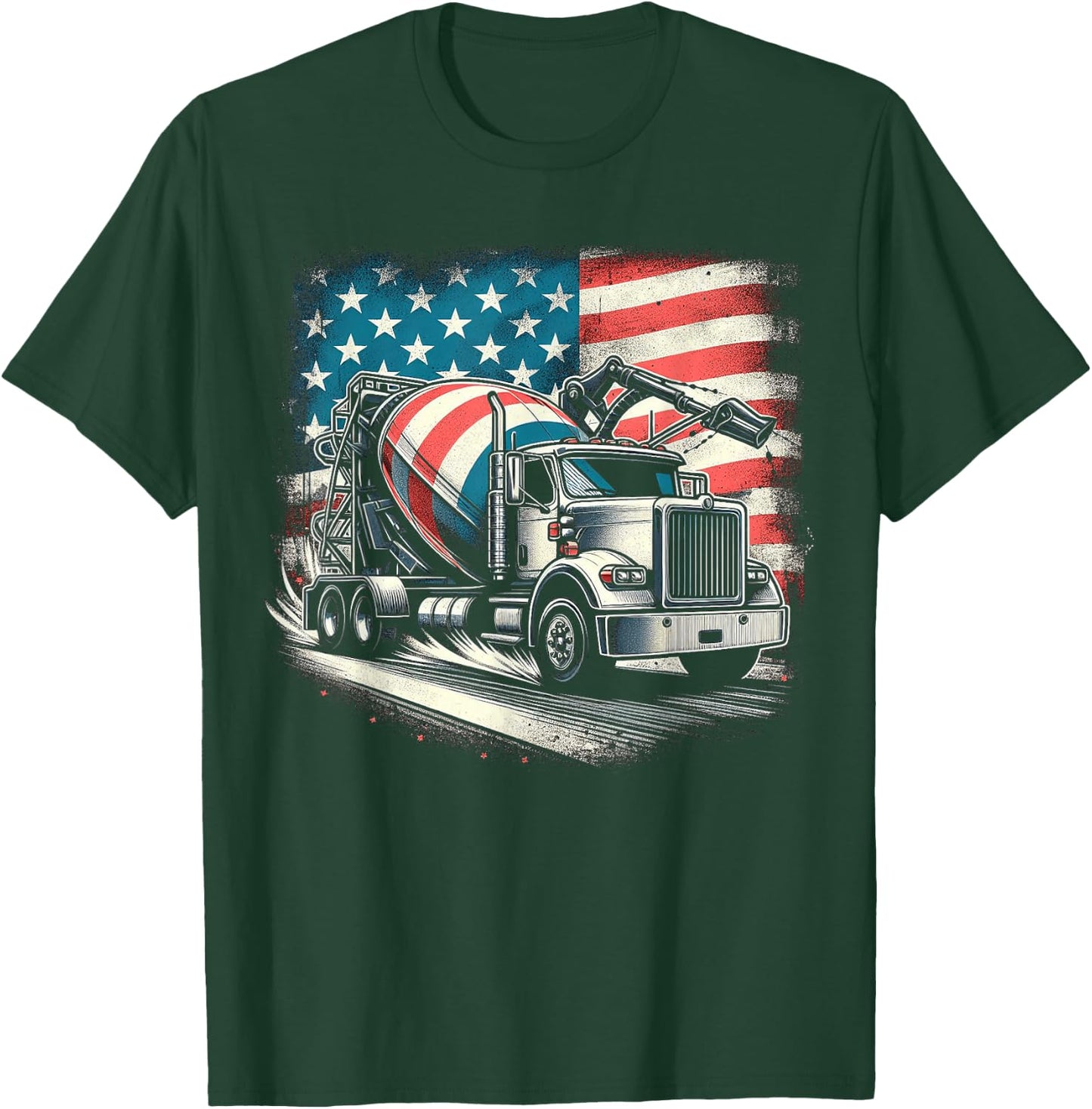 Cement Mixer Truck Construction America Flag T-Shirt - T-Shirt | Forest