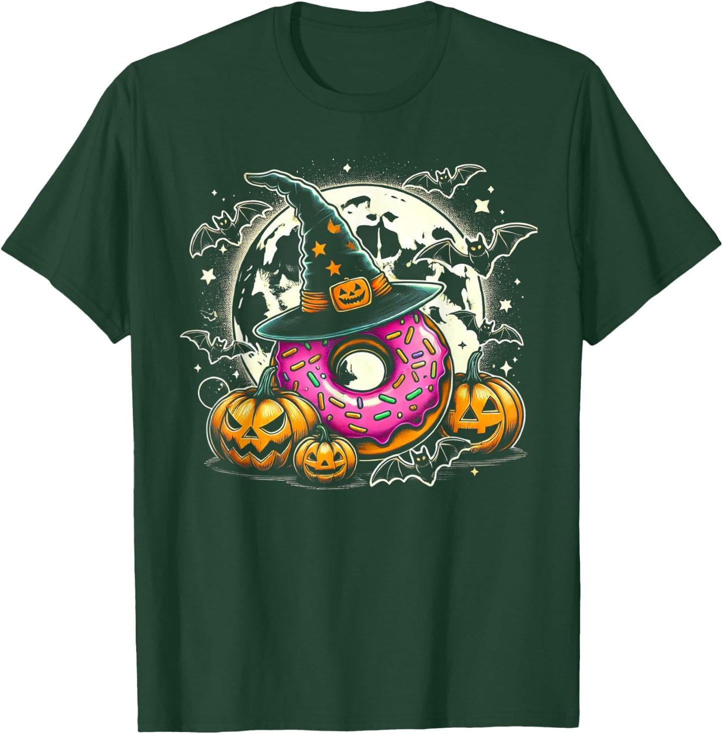 Donut Witch Halloween - Spooky Pumpkin Art T-Shirt - T-Shirt | Forest