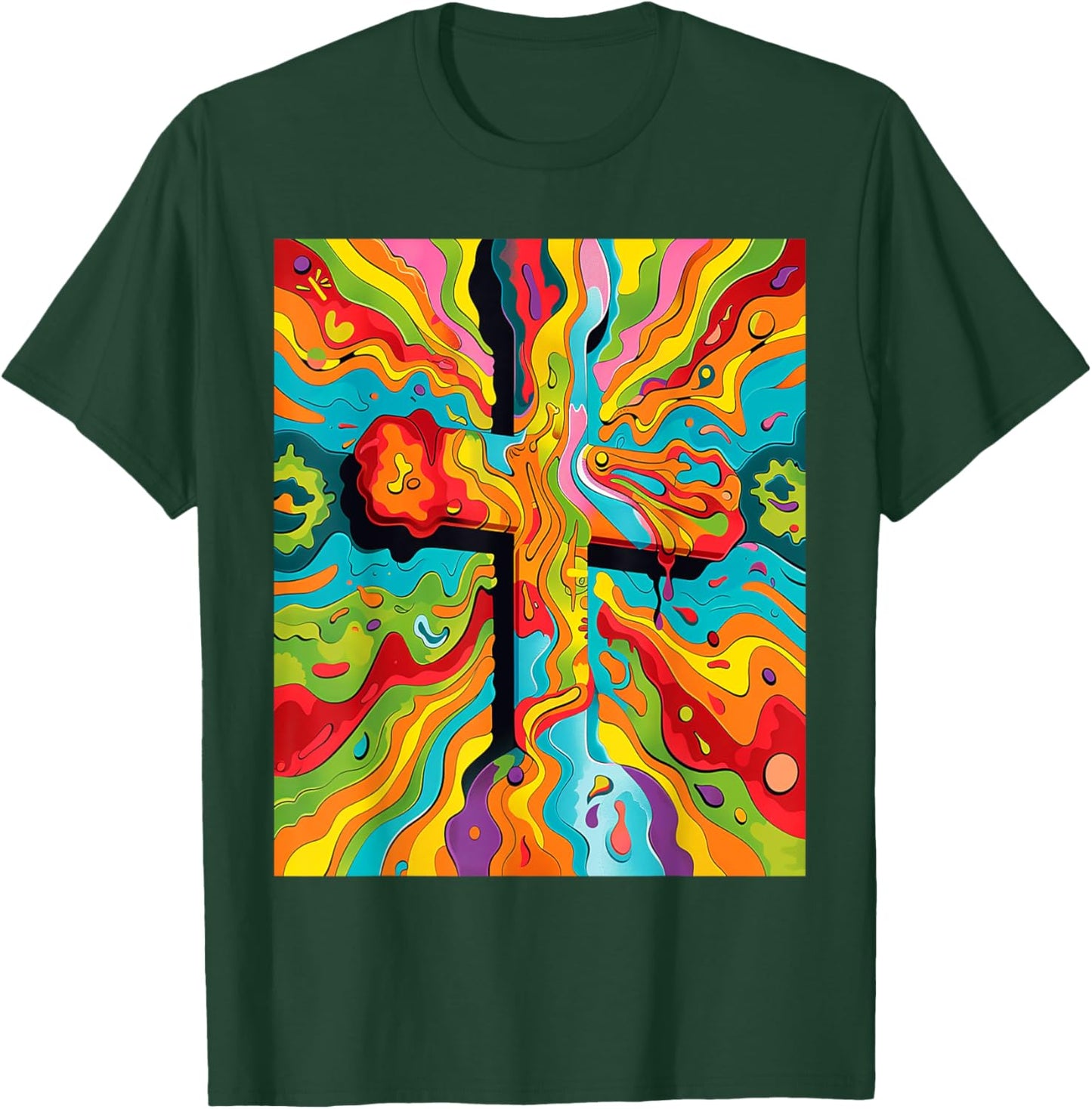 Colorful Vibrant Psychedelic Powerful Religious Cross Art T-Shirt - T-Shirt | Forest