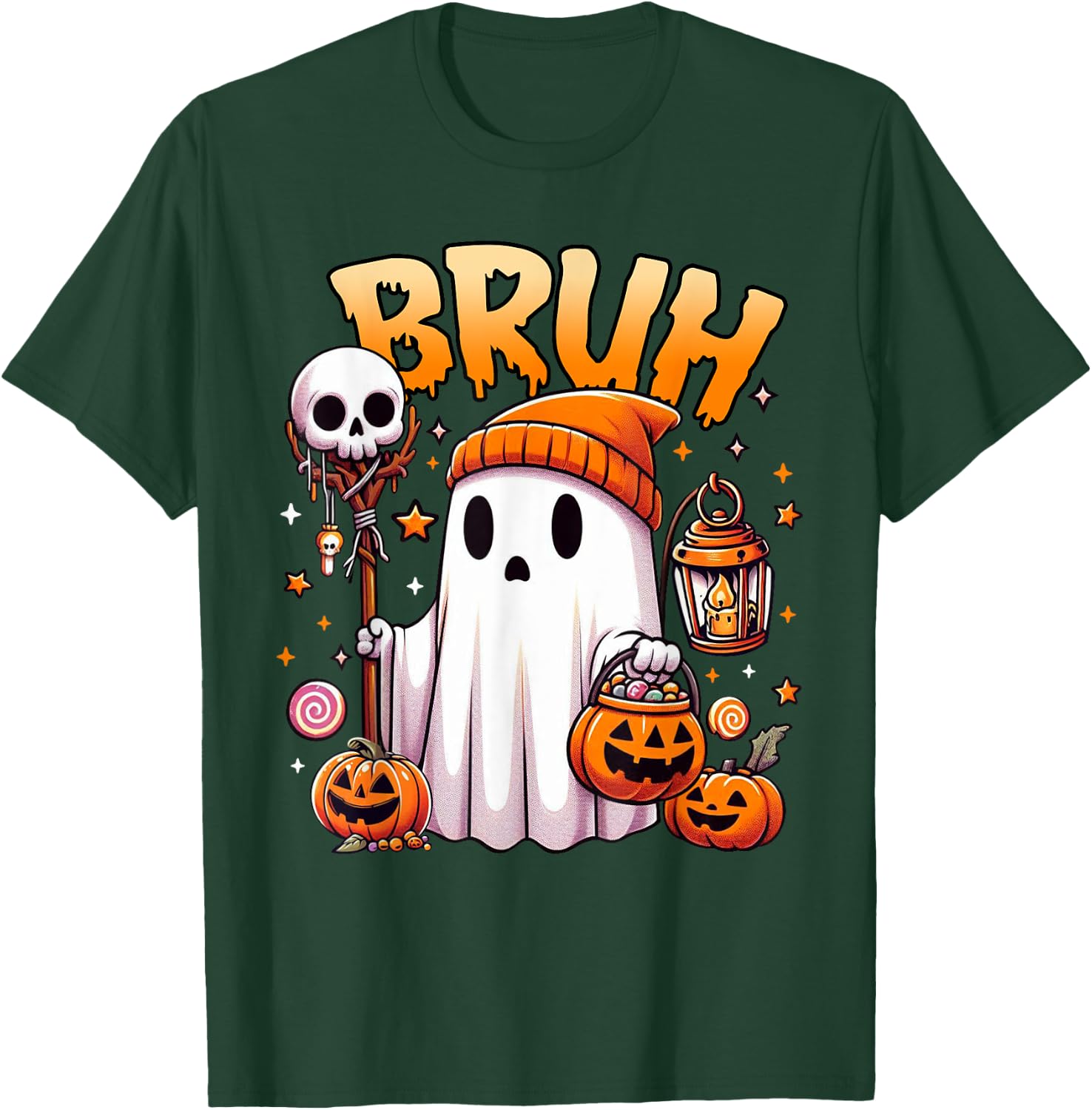 Bruh Ghost Halloween Cute Ghost Trick Or Treat Candy Kids T-Shirt - T-Shirt | Forest