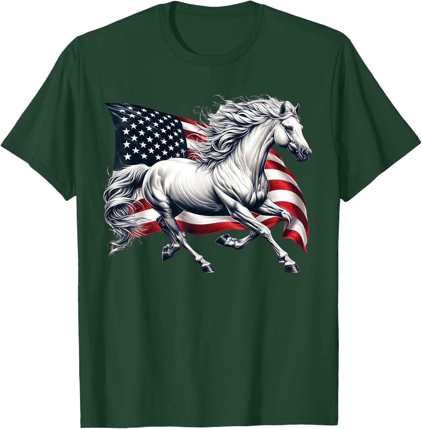 American Flag Patriotic Horse Horseback Riding Farm T-Shirt - T-Shirt | Forest