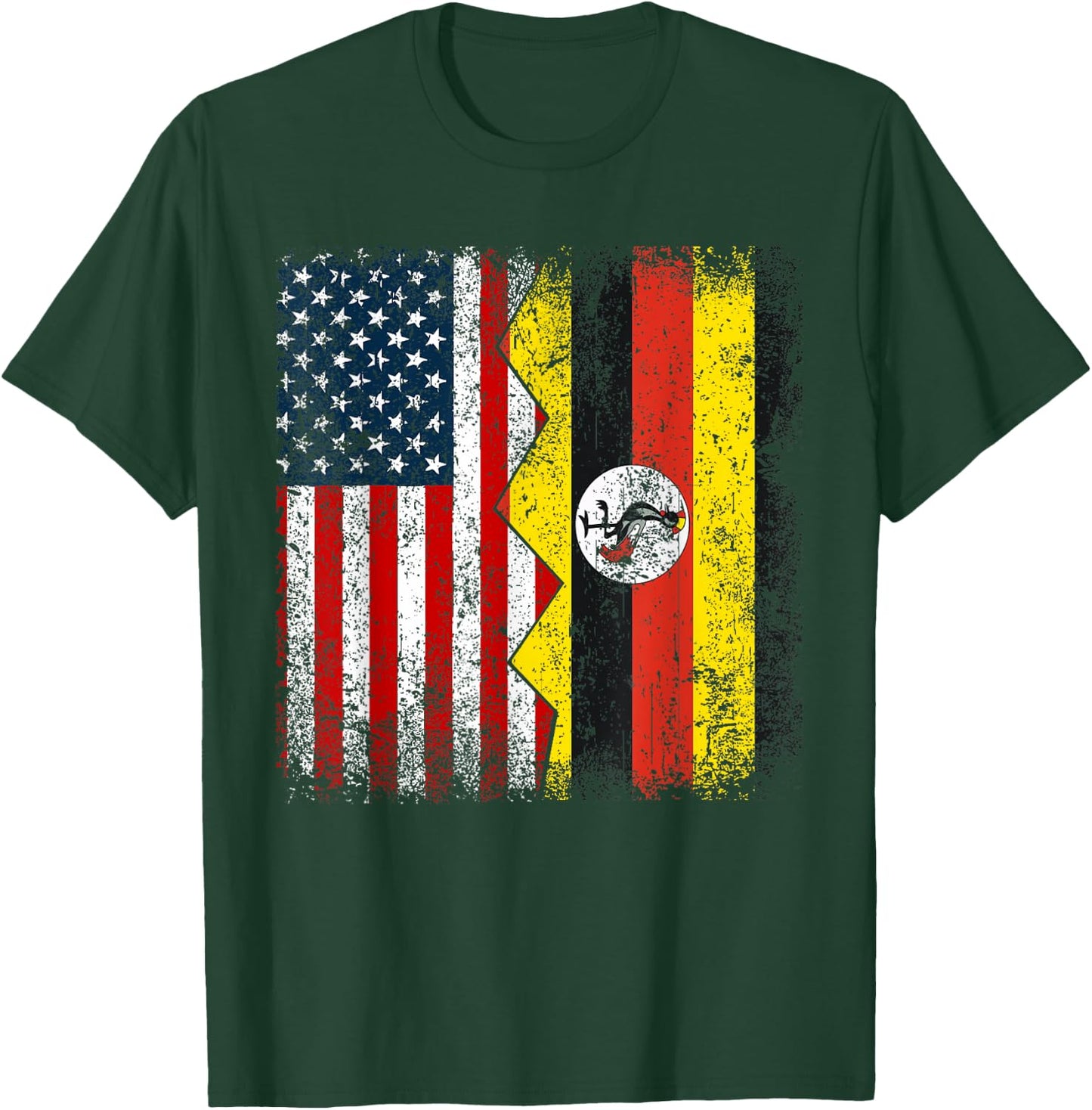 Ugandan Roots | Half American Flag | America Uganda Flags T-Shirt - T-Shirt | Forest