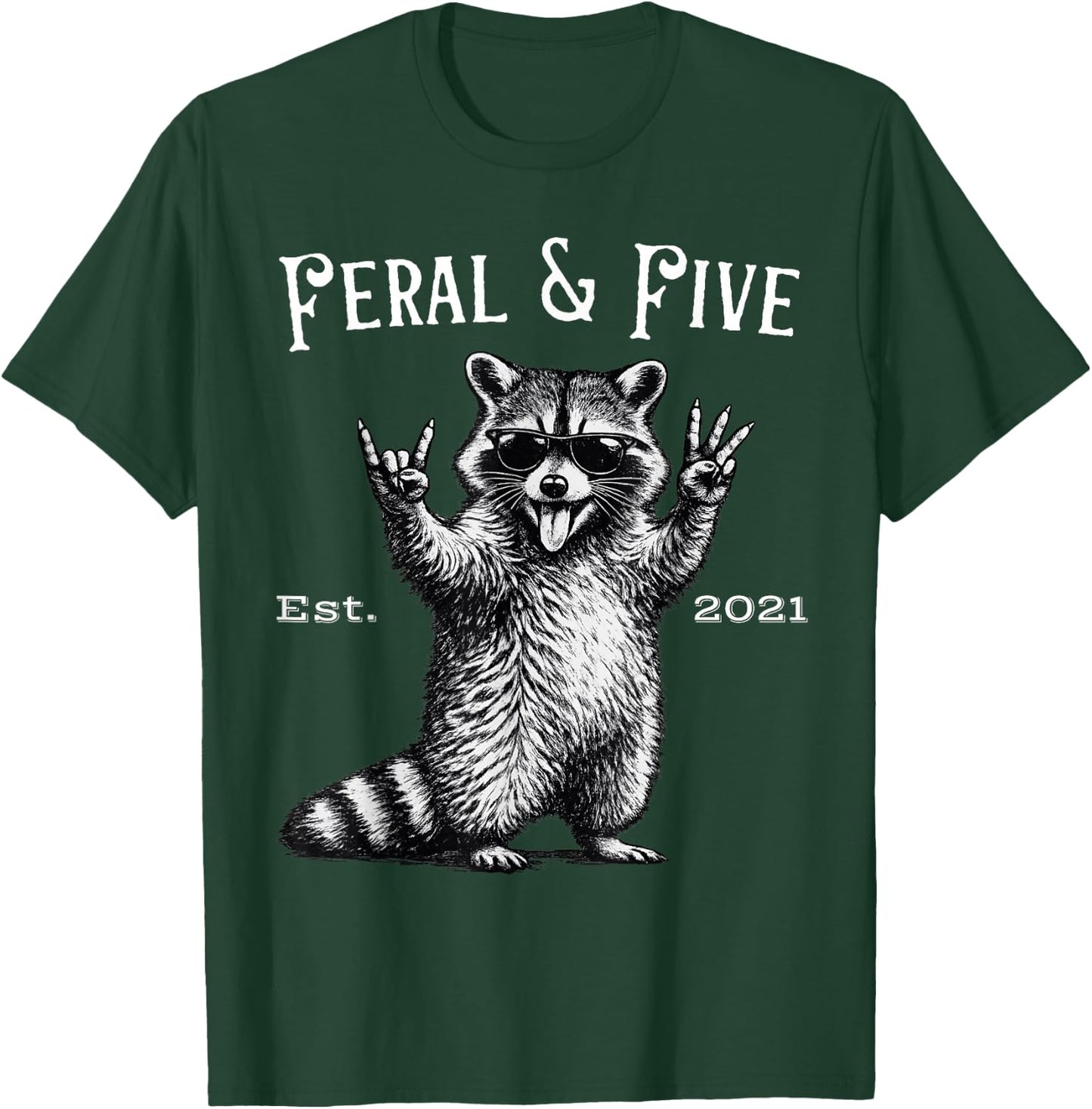 Feral and Five Funny Raccoon 5th Birthday T-Shirt - T-Shirt | Forest