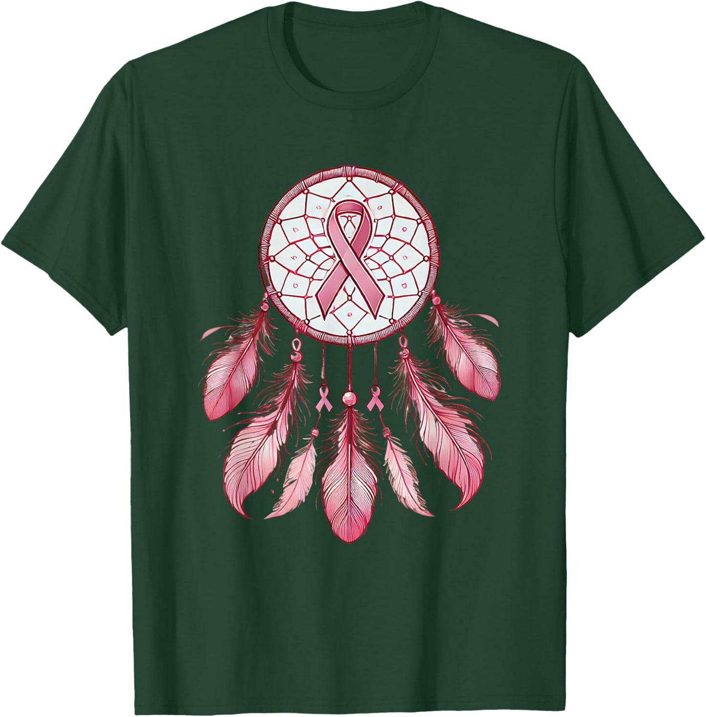 Pink Ribbon Native Indian DreamCatcher Art Breast Cancer T-Shirt - T-Shirt | Forest