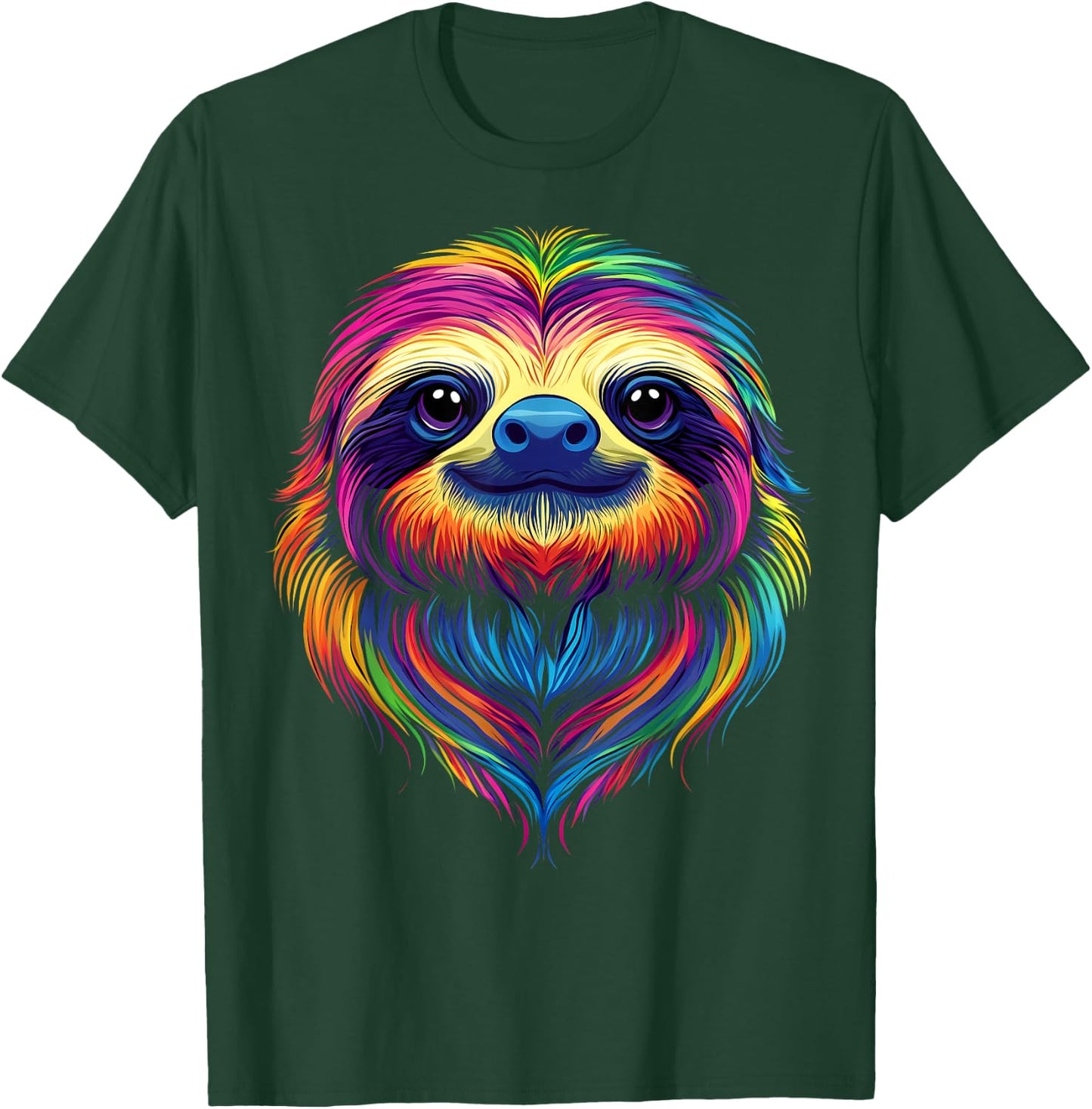 Colorful Sloth Face Cute Rainforest Jungle Animals Black T-Shirt - T-Shirt | Forest