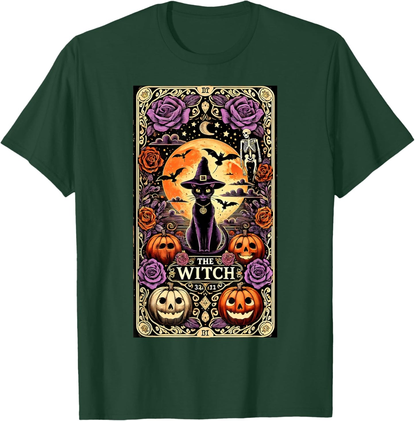 Vintage Gothic The Witch Black Cat Tarot Card Halloween 2024 Men Women Kids T-Shirt - T-Shirt | Forest