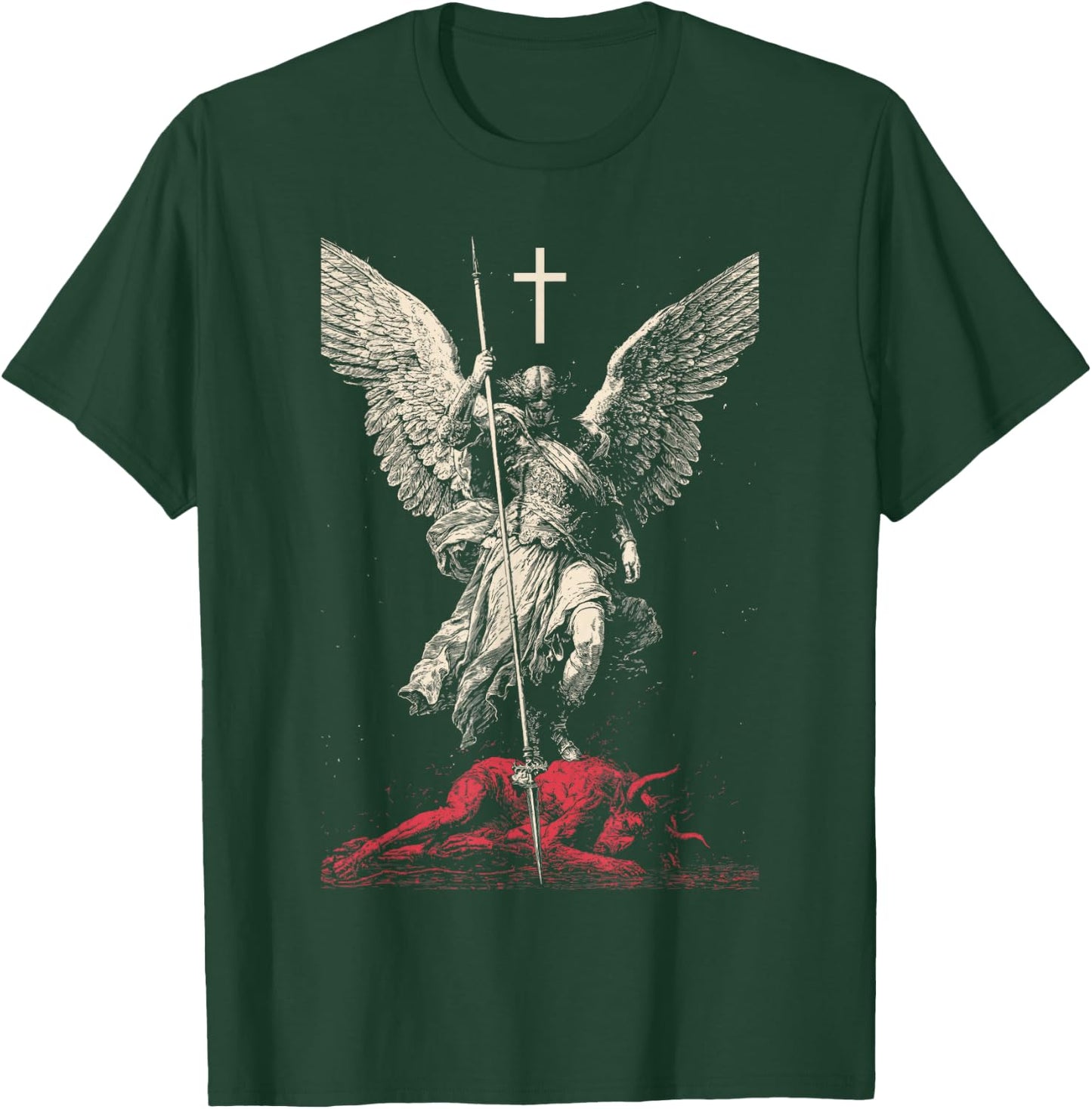 Saint Michael Archangel Urban Streetwear Heavy Metal Y2K T-Shirt - T-Shirt | Forest
