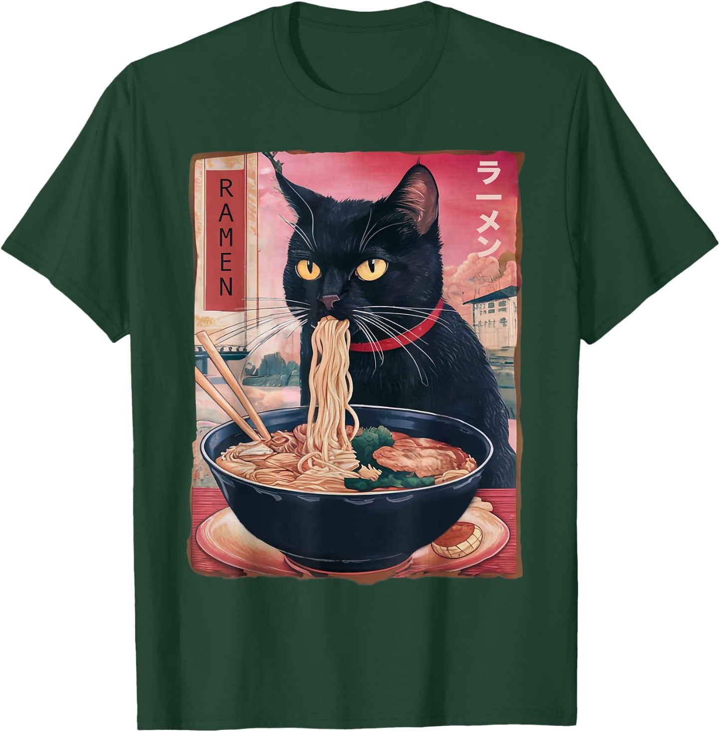 Cat Ramen Noodle Japanese Anime Kawaii Gifts Men Women Kids T-Shirt - T-Shirt | Forest