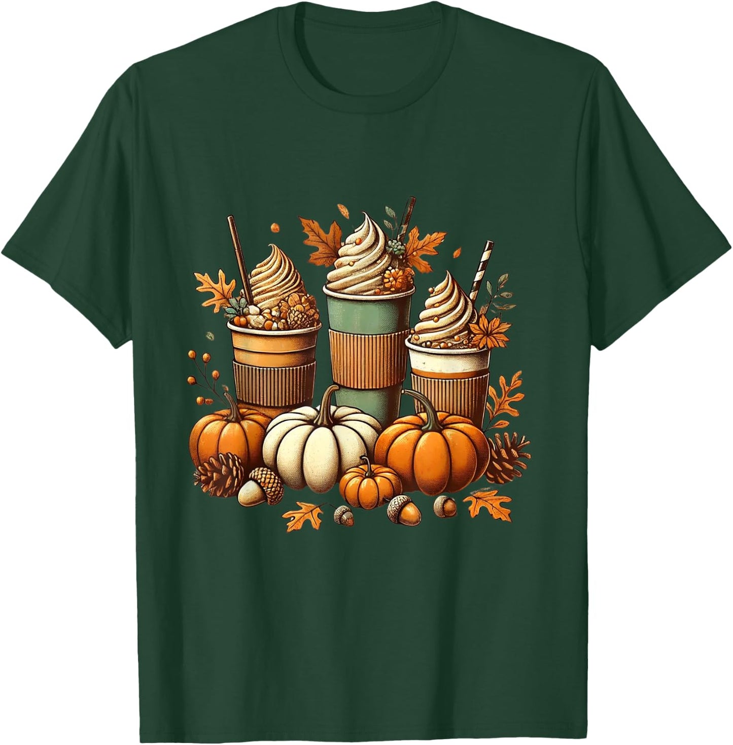 Fall Coffee Pumpkin Spice Latte Iced Warm Cozy Autumn Orange T-Shirt - T-Shirt | Forest