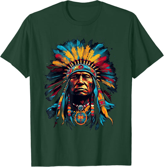 Native American Indian Headdress Traditional Art Men Women T-Shirt - T-Shirt | Forest