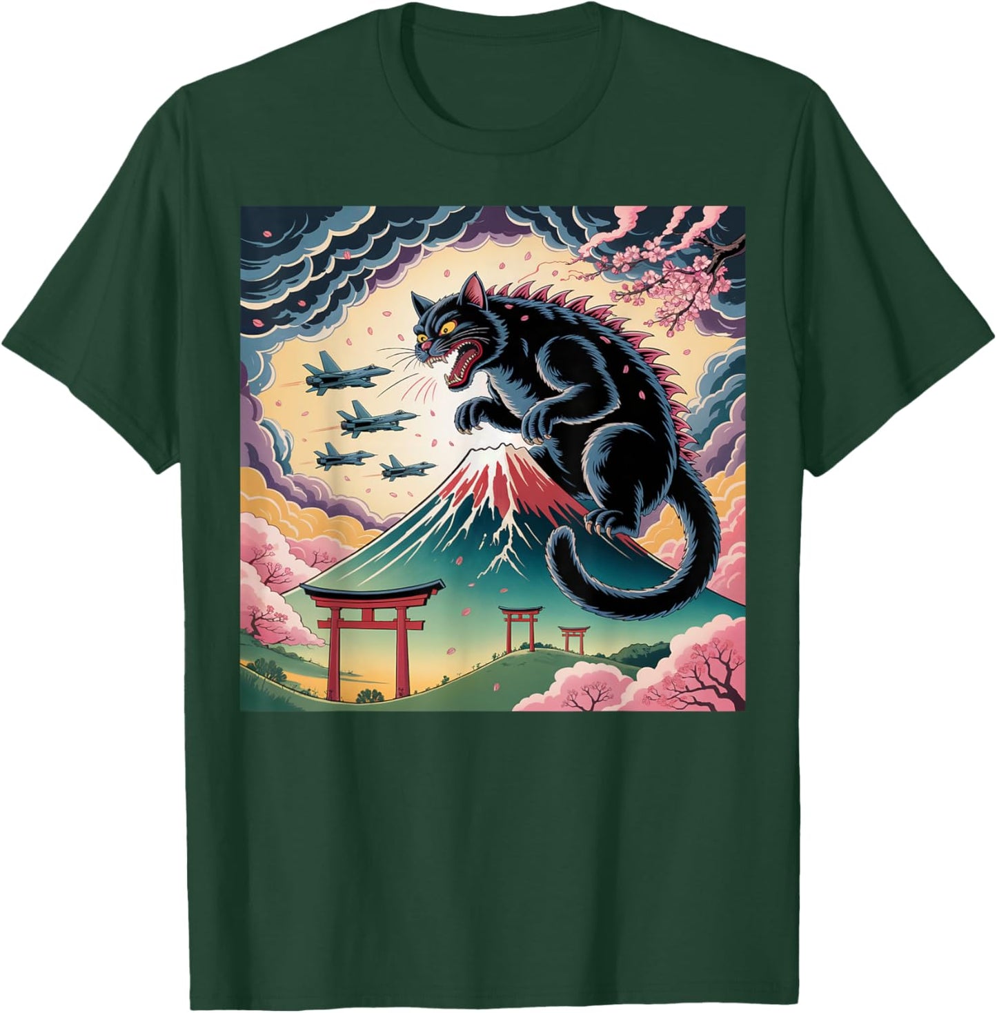 Catzilla Cat Japanese Art Kids Cat Lover T-Shirt - T-Shirt | Forest