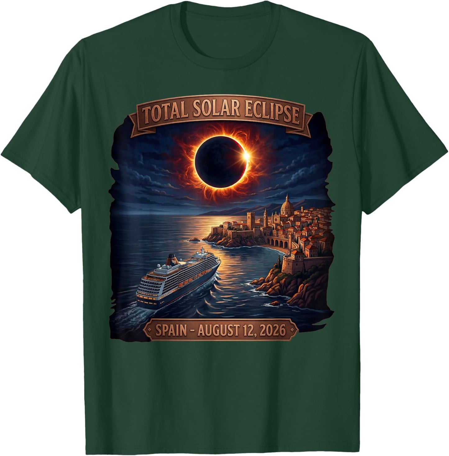 Spain Total Solar Eclipse 2026 Cruise Matching Family T-Shirt - T-Shirt | Forest