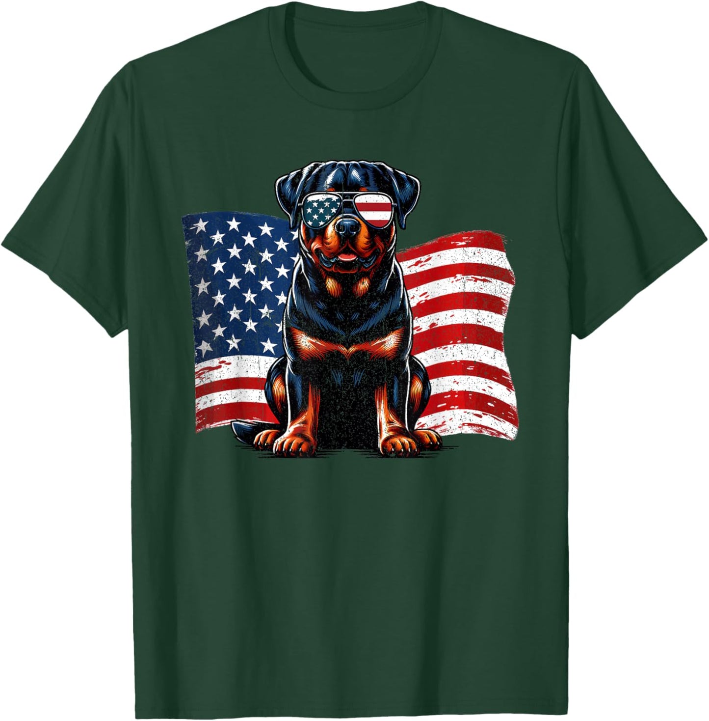 Vintage Rottweiler Dogs American Flag Sunglasses Patriotic T-Shirt - T-Shirt | Forest