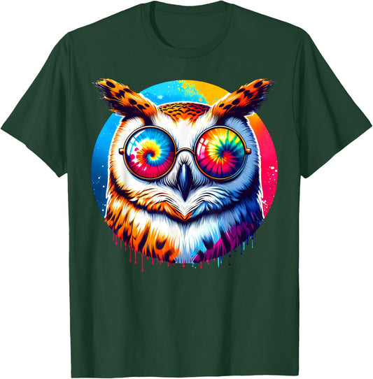 Cool Tie Dye Barn Owl Sunglasses Bird Illustration Art T-Shirt - T-Shirt | Forest