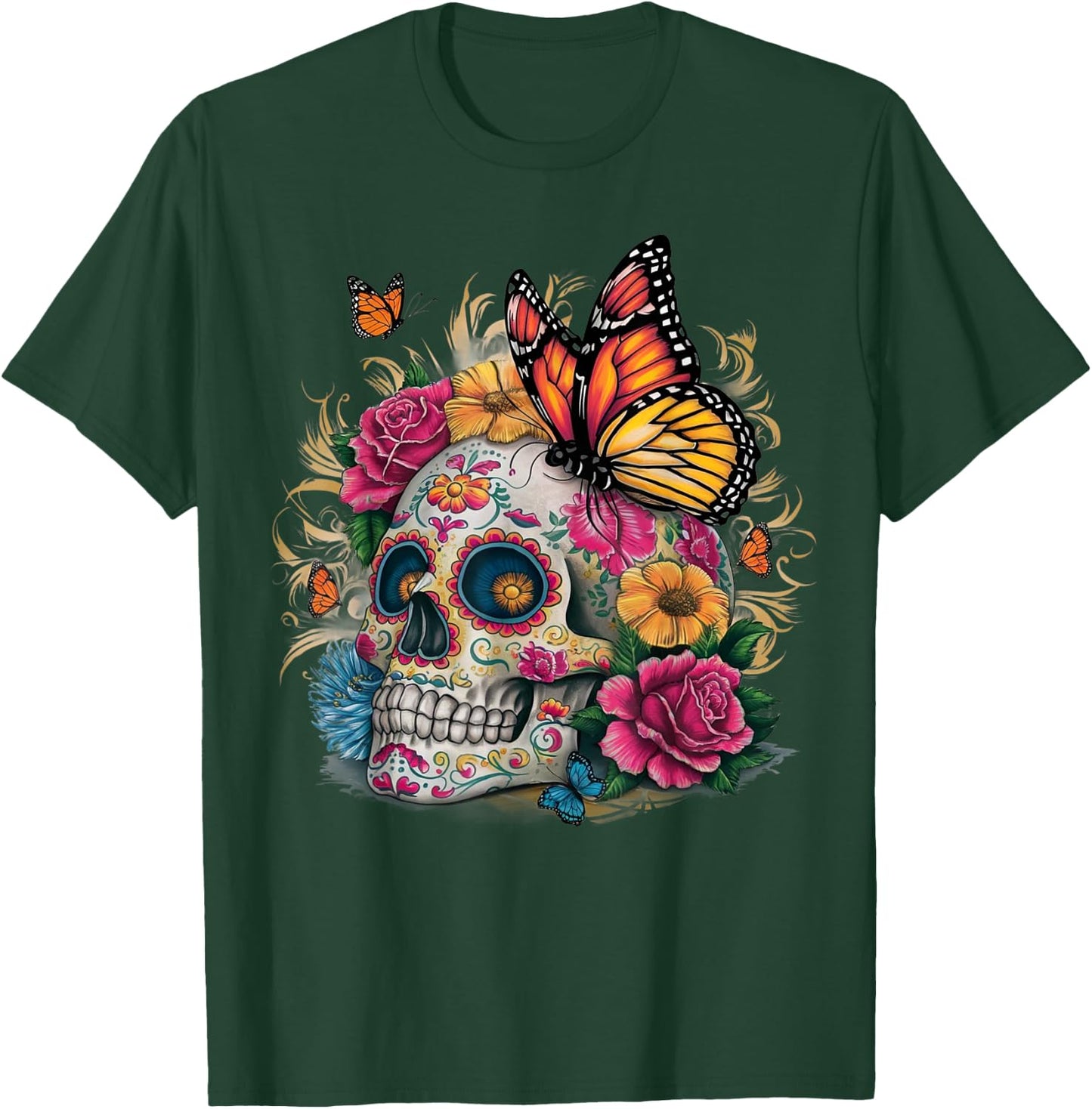 Sugar Skull Butterfly Day of Dead Halloween Dia De Muertos T-Shirt - T-Shirt | Forest