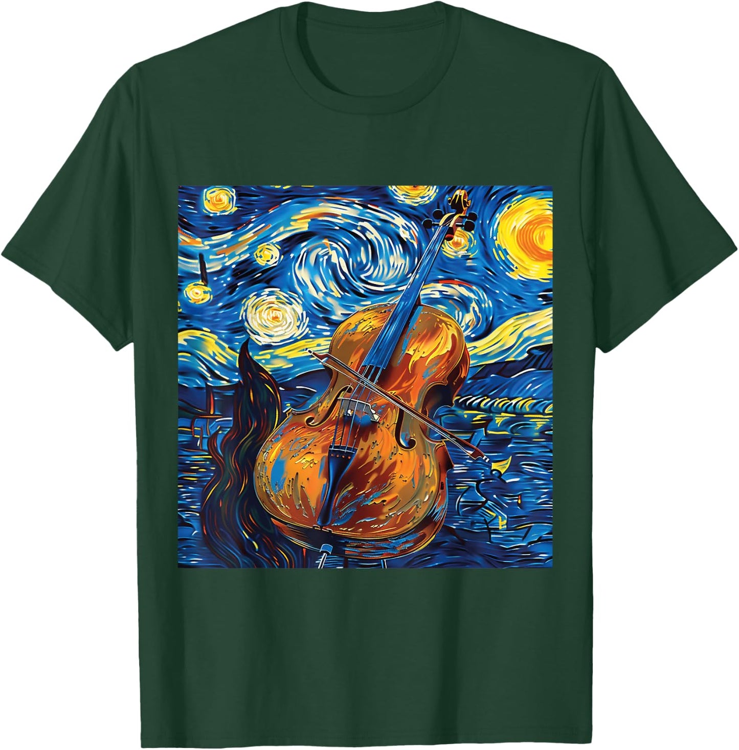 Cello Art Style Starry Sky Night Swing Music T-Shirt - T-Shirt | Forest
