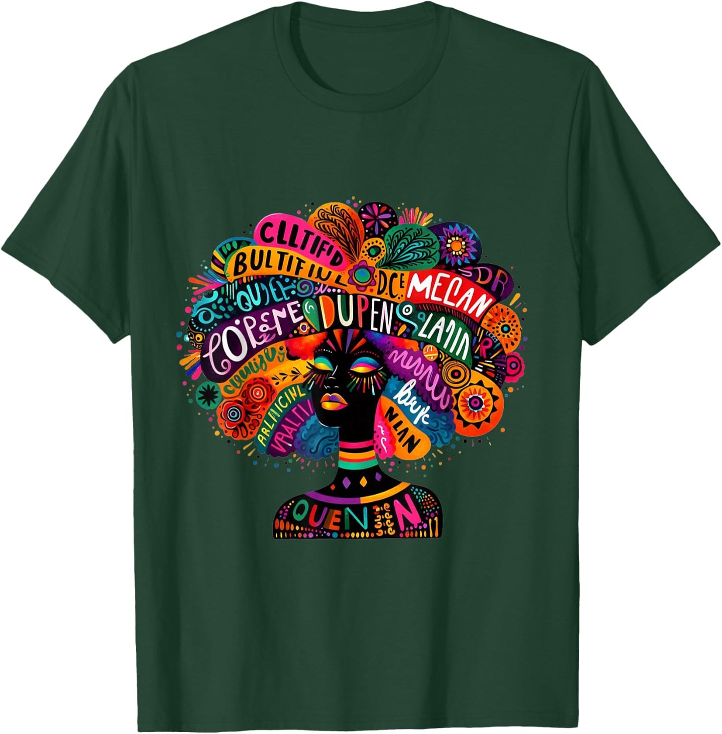 Cool African Woman Afro Color Painted Motivation Words T-Shirt - T-Shirt | Forest