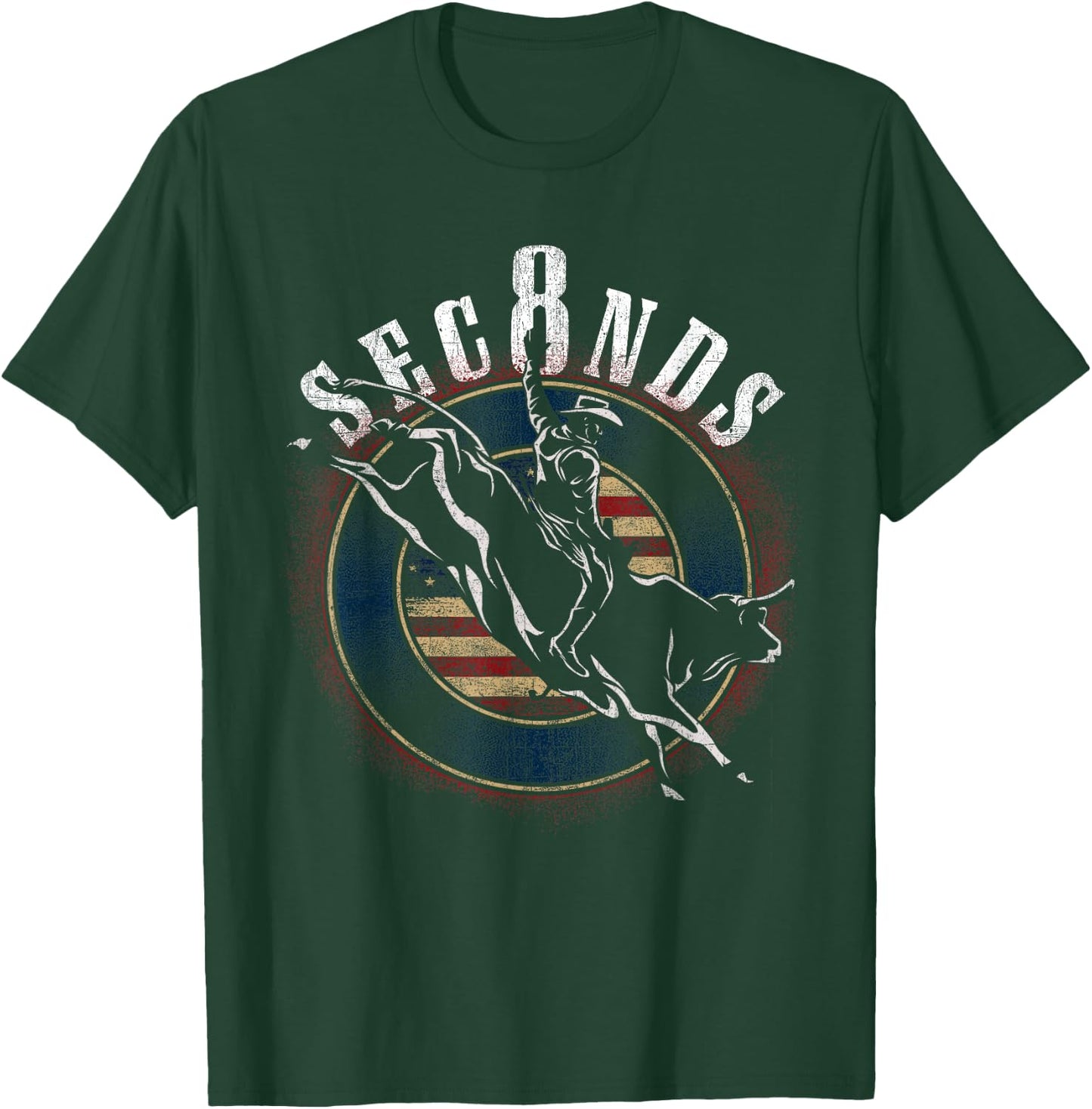 Cowboy Bull Riding Eight Seconds Rider USA Flag T-Shirt - T-Shirt | Forest