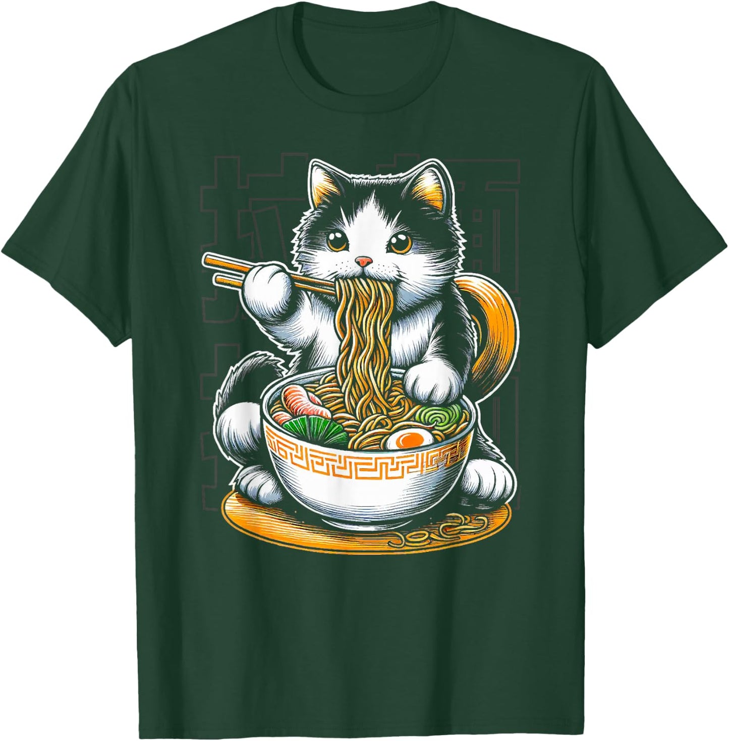 Cat Eating Ramen Food Cat Lover Ramen Noodles Eater T-Shirt - T-Shirt | Forest