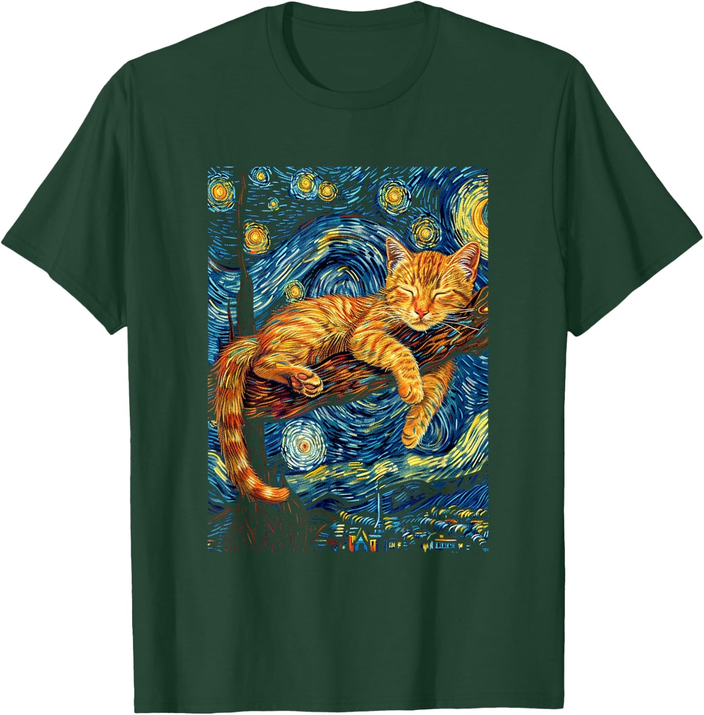 Cat Starry Night Van Gogh Cat for Cat Lover Cat Mom Cat Dad T-Shirt - T-Shirt | Forest