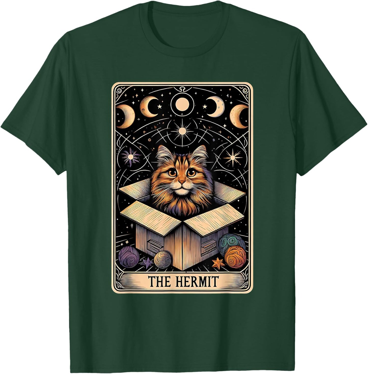 The Hermit Tarot Card Cat In a Box Mystic Funny Cat T-Shirt - T-Shirt | Forest