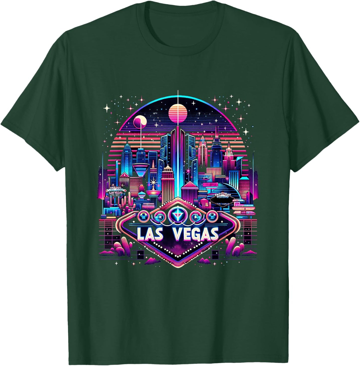 Las Vegas Nevada Shirt NV Family Trip 90s Retro City Skyline T-Shirt - T-Shirt | Forest