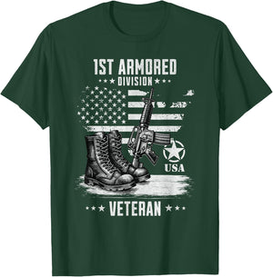 1st Armored Division Veteran Military Veteran Distressed T-Shirt - T-Shirt | Forest