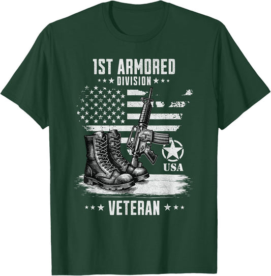 1st Armored Division Veteran Military Veteran Distressed T-Shirt - T-Shirt | Forest