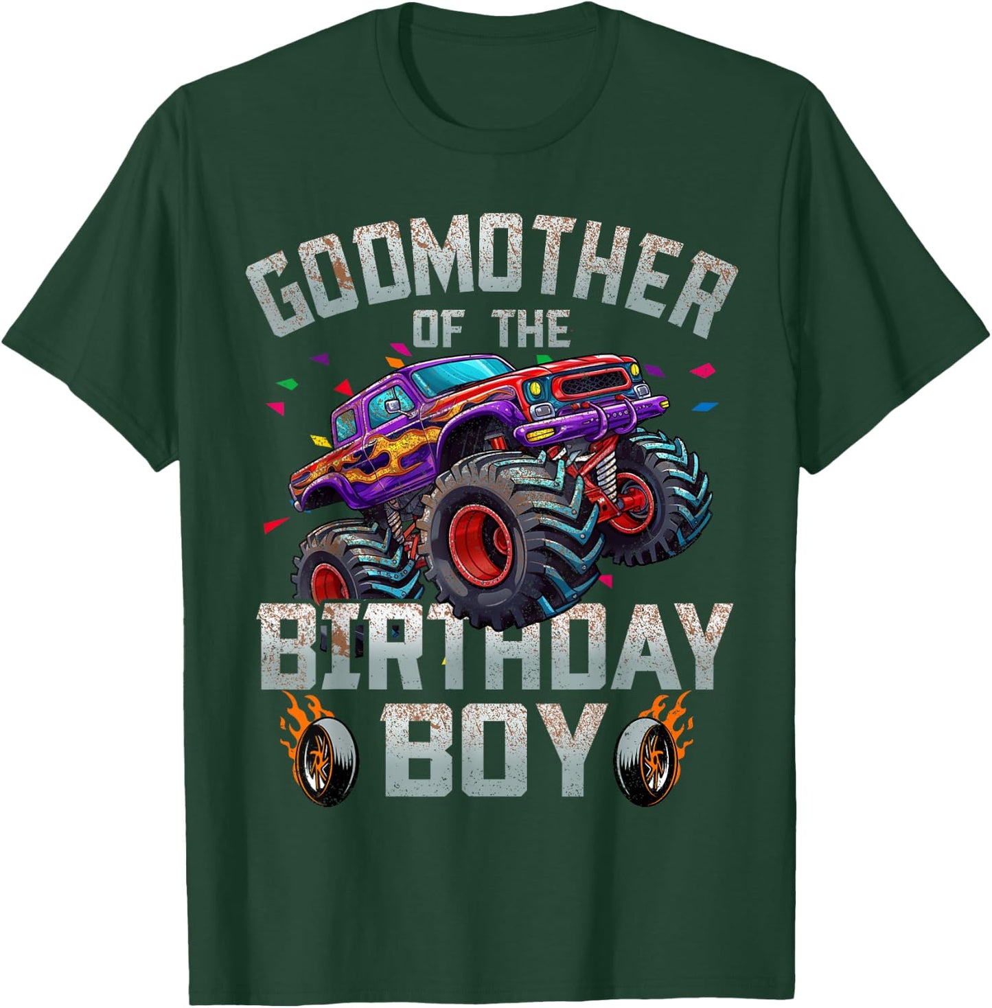 Godmother Of The Birthday Boy Monster Truck Family T-Shirt - T-Shirt | Forest