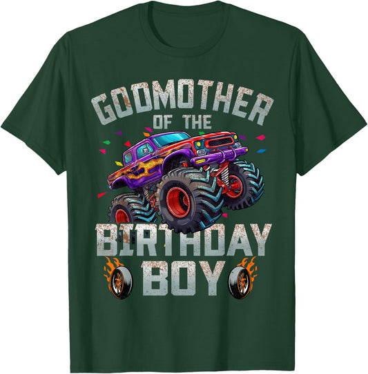 Godmother Of The Birthday Boy Monster Truck Family T-Shirt - T-Shirt | Forest