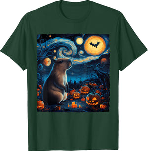 Halloween Van Gogh' Starry Night Capybara Pumpkins Bats T-Shirt - T-Shirt | Forest